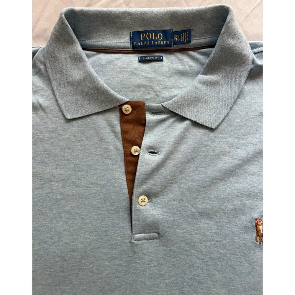 Polo Ralph Lauren Mens XXL Long Sleeve Polo Carolina Blue Classic Fit Cotton